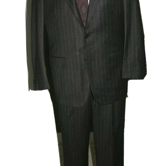 Brooks Brothers Golden Fleece Martin Greenfield Gray Stripe Two Button Suit 40R - Picture 2 of 13